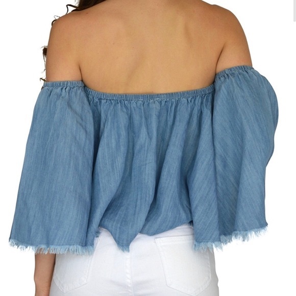 ✨NWT ELAN OFF THE SHOULDER DENIM TOP size S - Picture 3 of 8
